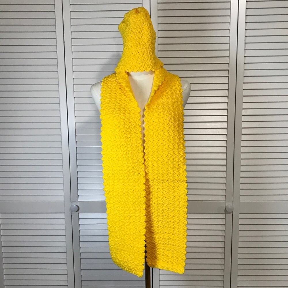 NWT Handmade Crochet Textured Winter Highlighter Yellow Scarf 67” & Beanie